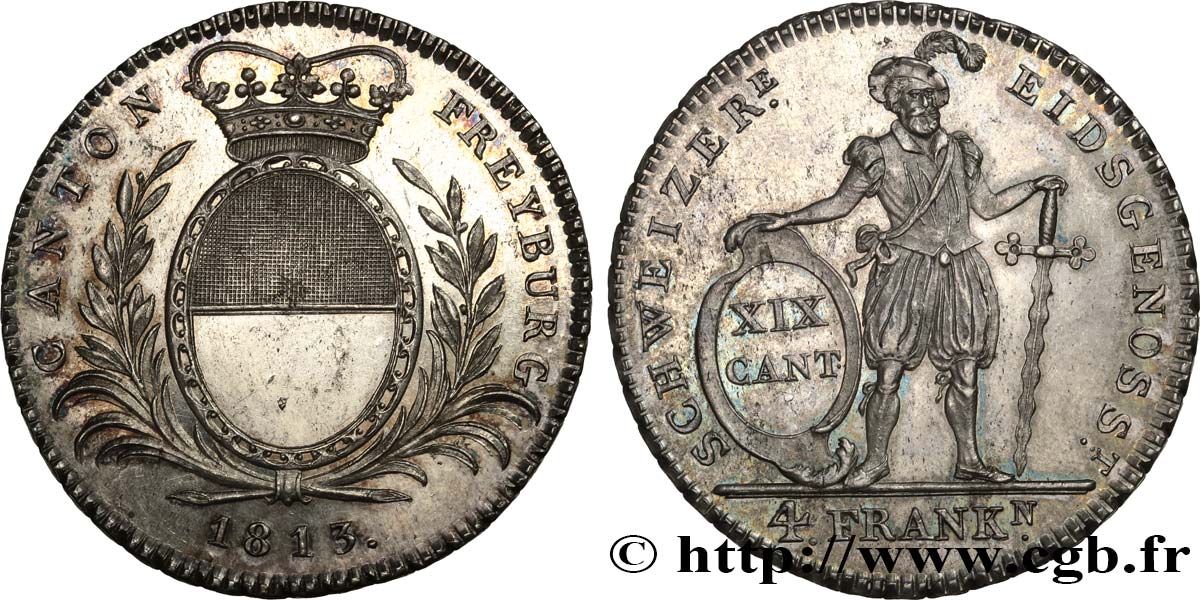 SVIZZERA - CANTON FRIBURGO 4 Franken 1813 Fribourg MS 