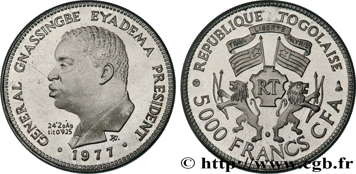 TOGO Essai en aluminium de 5000 Francs Président Eyadema 1977  MS 
