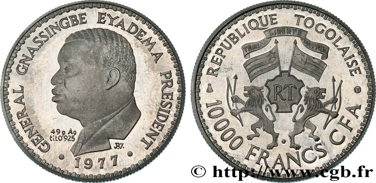 TOGO Essai en aluminium de 10000 Francs Président Eyadema 1977  MS 
