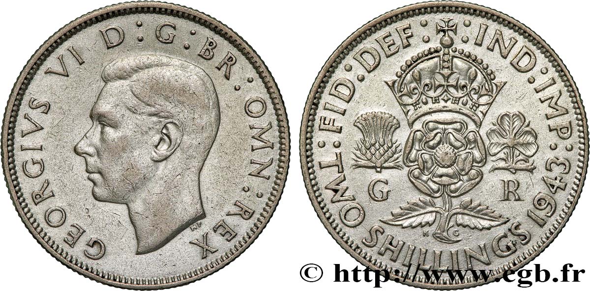ROYAUME-UNI 1 Florin (2 Shillings) Georges VI 1943  TTB 