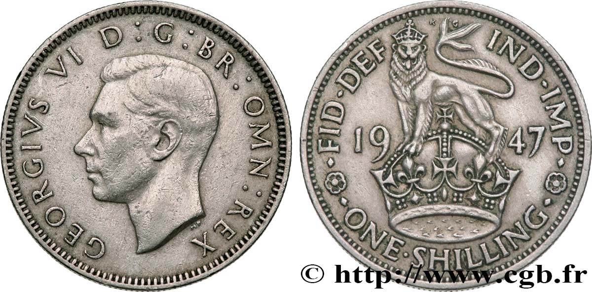 VEREINIGTEN KÖNIGREICH 1 Shilling Georges VI cimier de l’Angleterre 1947  SS 
