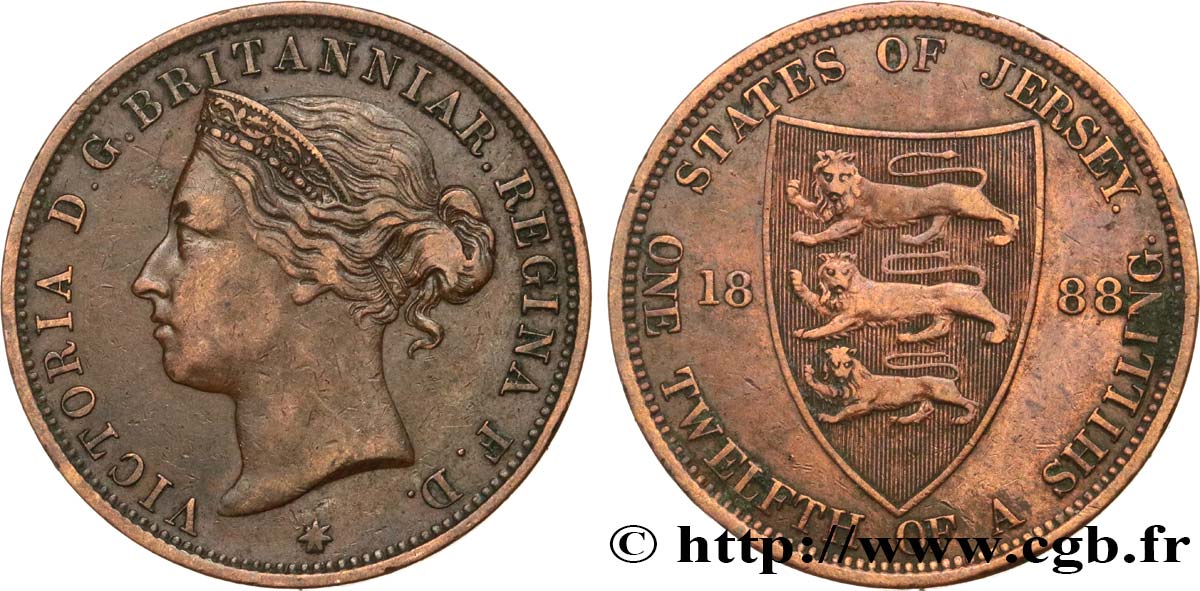 ISLA DE JERSEY 1/12 Shilling Reine Victoria / armes du Baillage de Jersey 1888  BC+ 