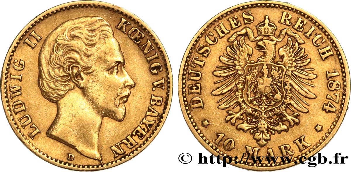 ALEMANIA - BAVIERA 10 Mark Louis II 1874 Münich MBC 