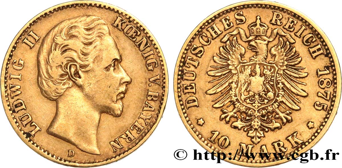 ALEMANIA - BAVIERA 10 Mark Louis II 1875 Münich MBC 