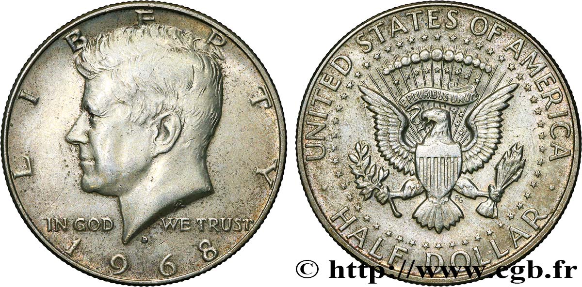 VEREINIGTE STAATEN VON AMERIKA 1/2 Dollar Kennedy 1968 Denver fVZ 