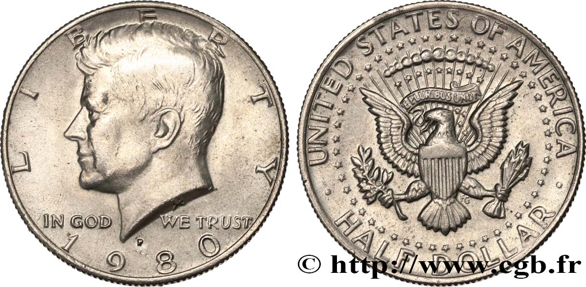 ÉTATS-UNIS D&nbsp;AMÉRIQUE 1/2 Dollar Kennedy 1980 Philadelphie SUP 