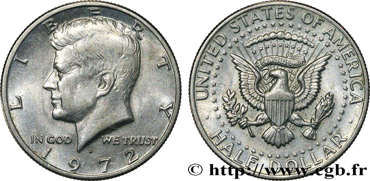 UNITED STATES OF AMERICA 1/2 Dollar Kennedy 1972 Denver AU 