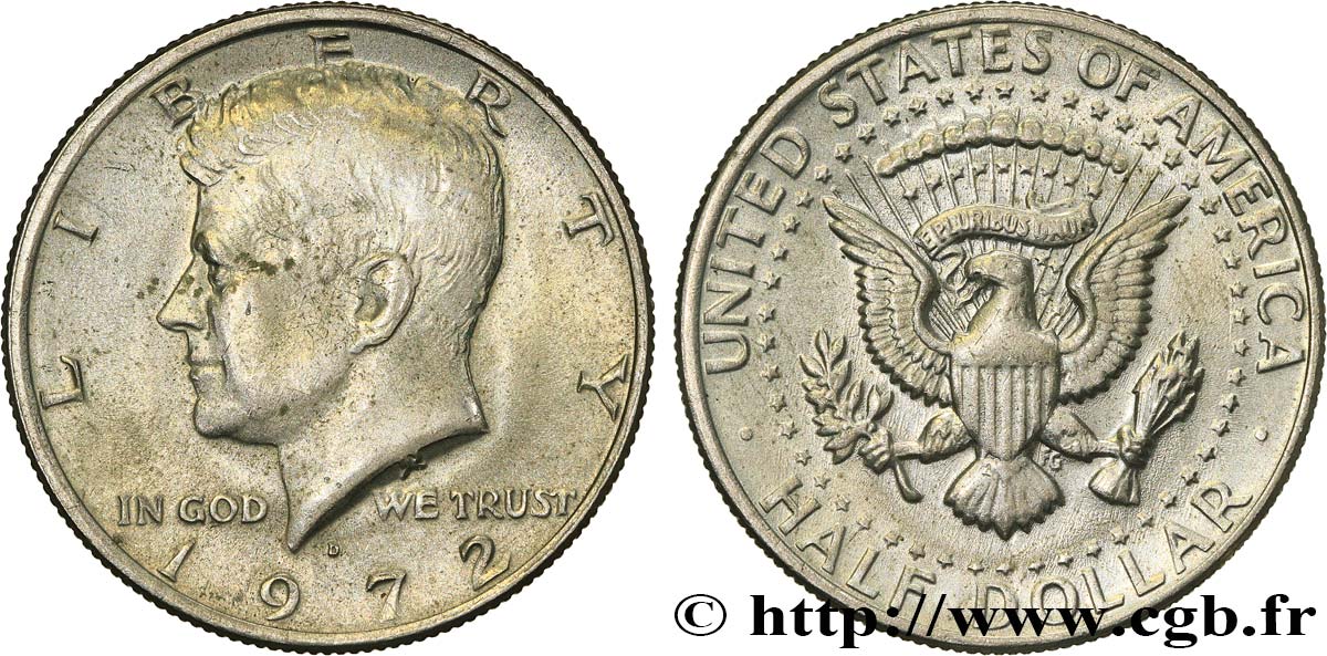 UNITED STATES OF AMERICA 1/2 Dollar Kennedy 1972 Denver AU 