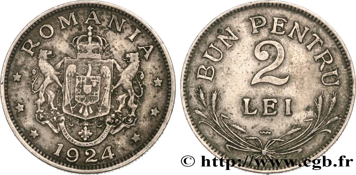 ROMANIA 2 Lei 1924 Poissy BB 