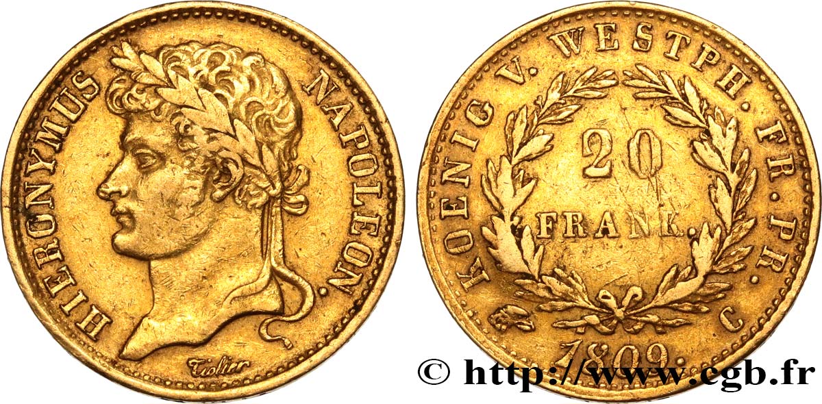 GERMANY - KINGDOM OF WESTPHALIA - JÉRÔME NAPOLÉON 20 Franken 1809 Cassel MBC 