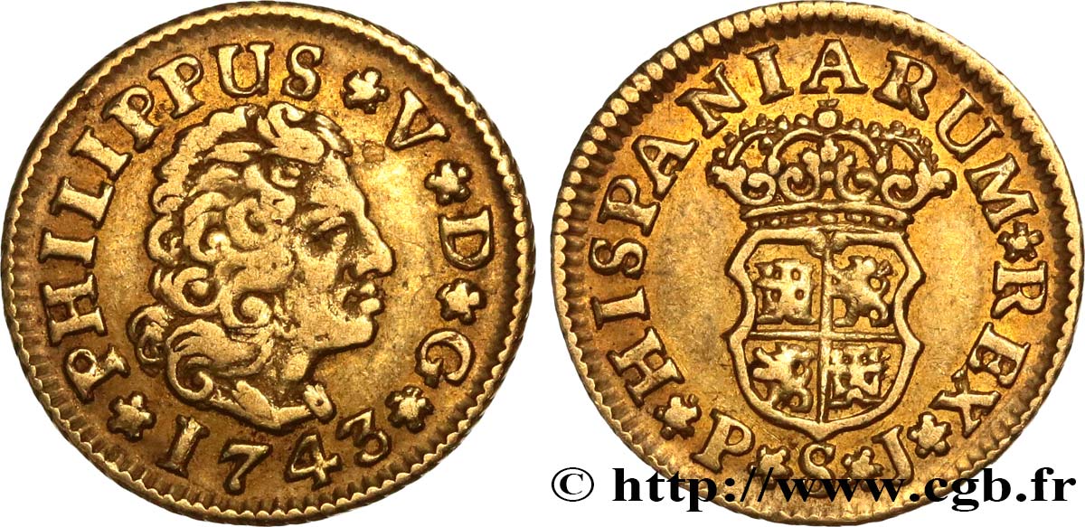SPAGNA 1/2 Escudo Philippe V 1743 Séville BB 