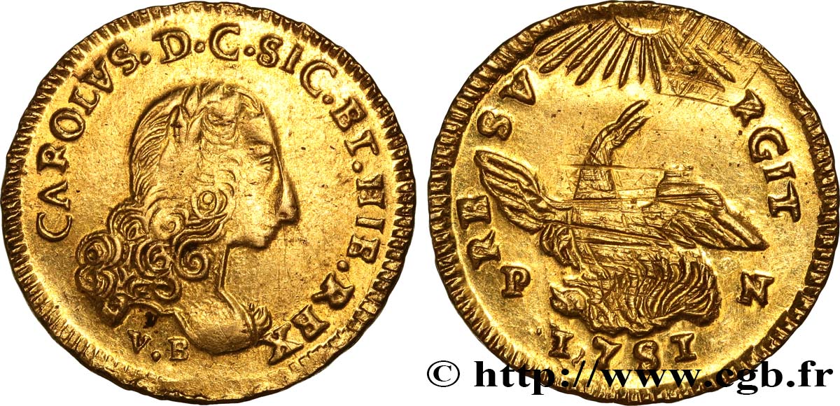 ITALIE - ROYAUME DE SICILE 1 Oncia d’or Charles III de Bourbon 1751 Palerme TTB+ 