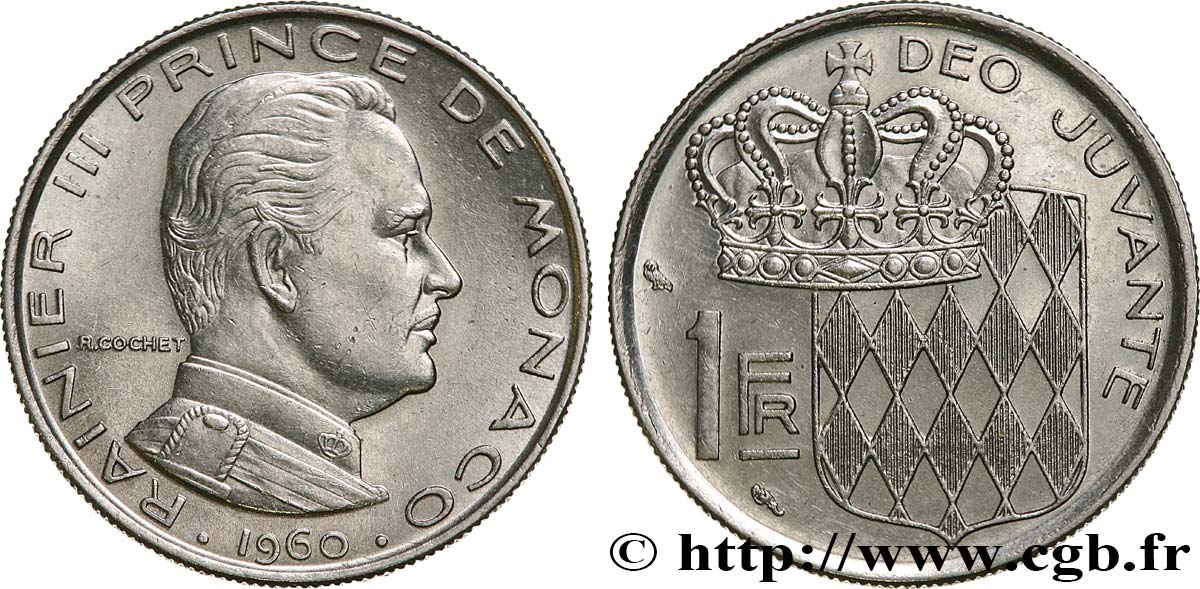 MONACO 1 Franc Rainier III 1960 Paris EBC 