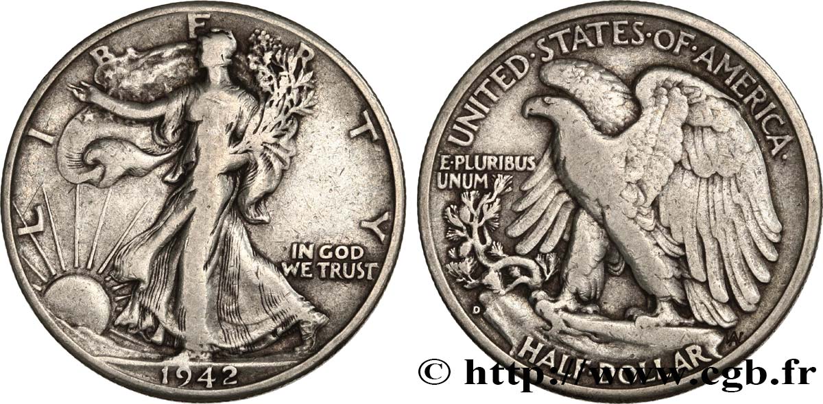 UNITED STATES OF AMERICA 1/2 Dollar Walking Liberty 1942 Denver VF 