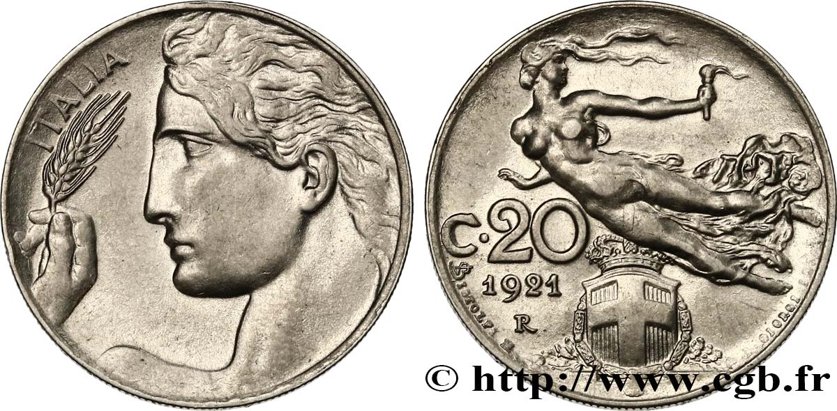 ITALIE 20 Centesimi  allégorie de la Liberté 1921 Rome SUP 