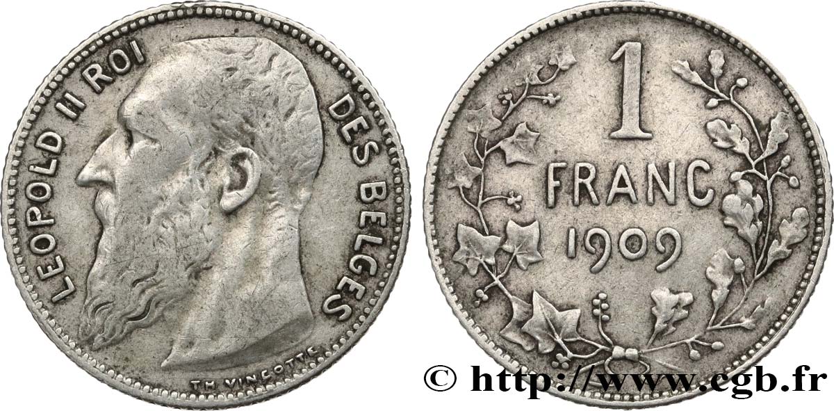 BÉLGICA 1 Franc Léopold II légende française 1909  BC+ 