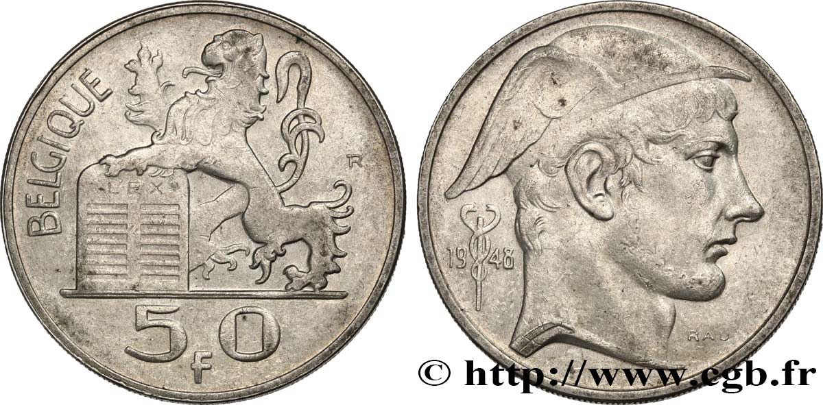 BELGIUM 50 Francs Mercure, légende française 1948  AU 