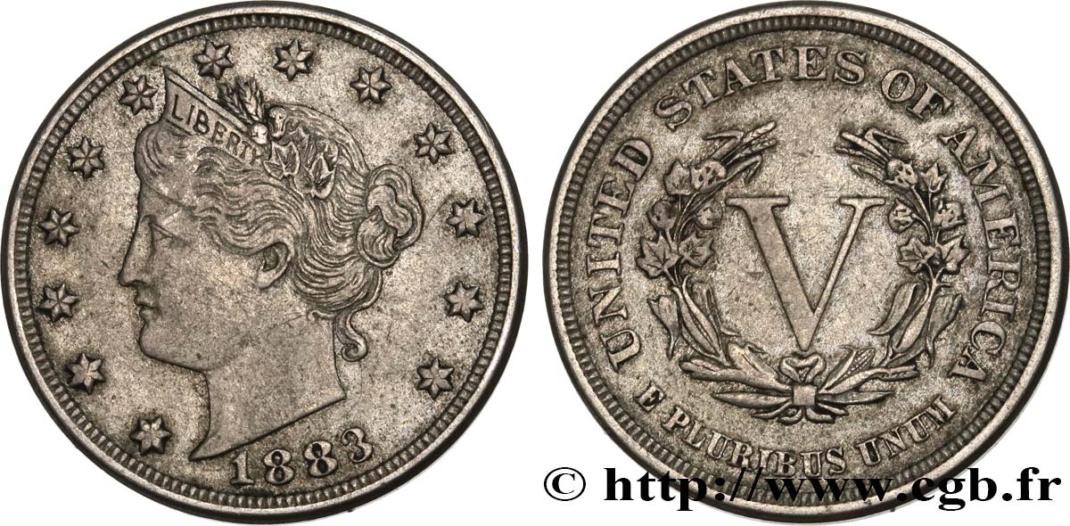 UNITED STATES OF AMERICA 5 Cents “Liberté” 1883 Philadelphie XF 