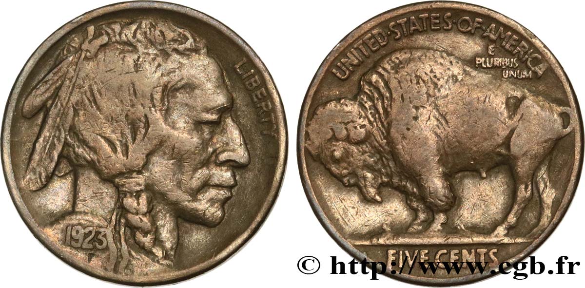 ESTADOS UNIDOS DE AMÉRICA 5 Cents Tête d’indien ou Buffalo 1923 Philadelphie BC+ 