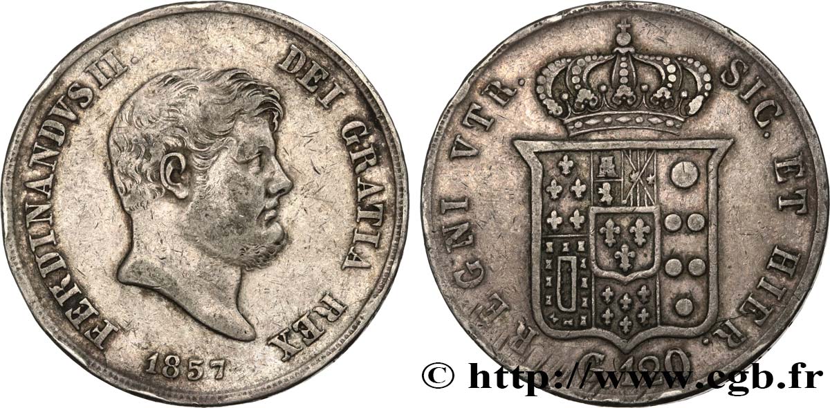 ITALY - KINGDOM OF TWO SICILIES 120 Grana Ferdinand II 1857 Naples VF 