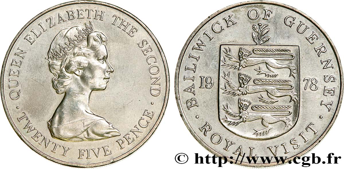GUERNESEY 25 Pence Visite Royale 1978  SUP 