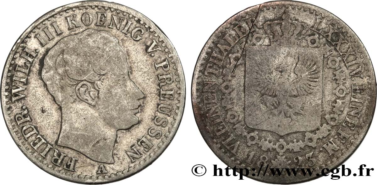 GERMANY - PRUSSIA 1/6 Thaler Frédéric-Guillaume III roi de Prusse 1826 Berlin VF 