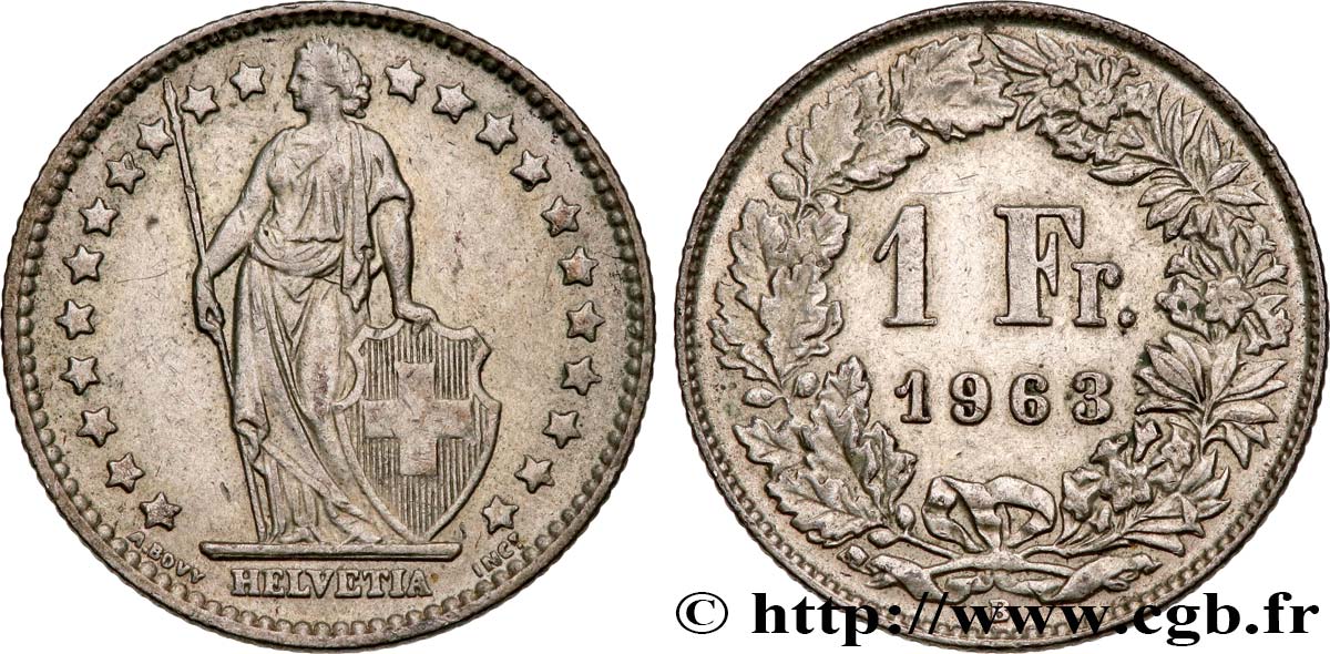 SUISSE 1 Franc Helvetia 1963 Berne - B SUP 