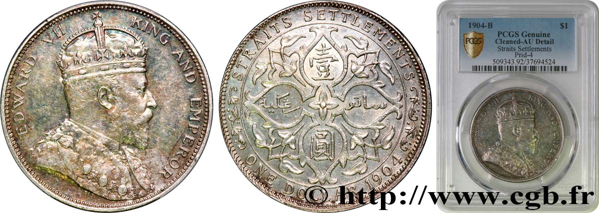 MALAISIE - ÉTABLISSEMENTS DES DÉTROITS 1 Dollar Edouard VII 1904 Bombay SUP PCGS
