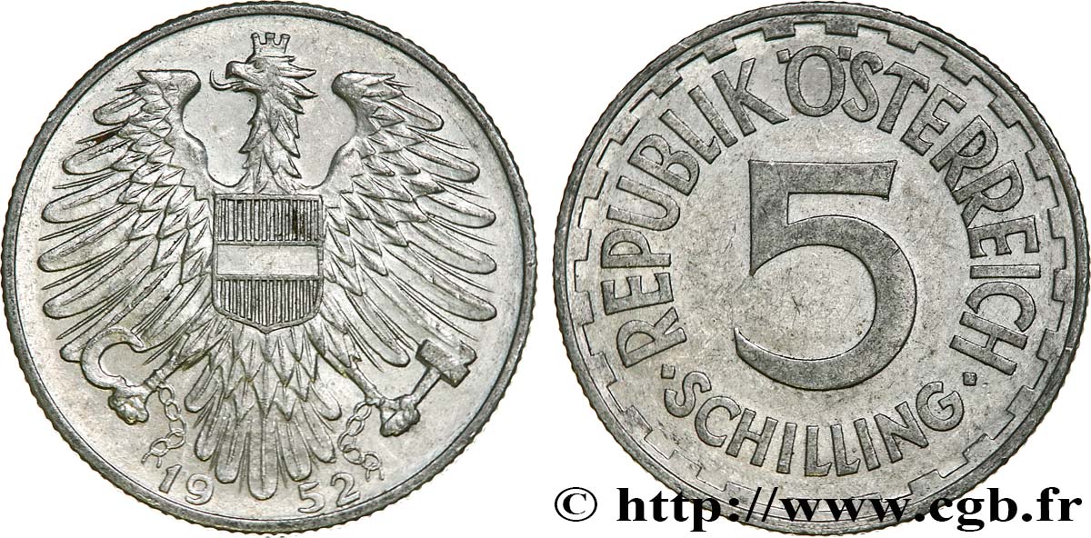 AUSTRIA 5 Schilling aigle 1952  EBC 