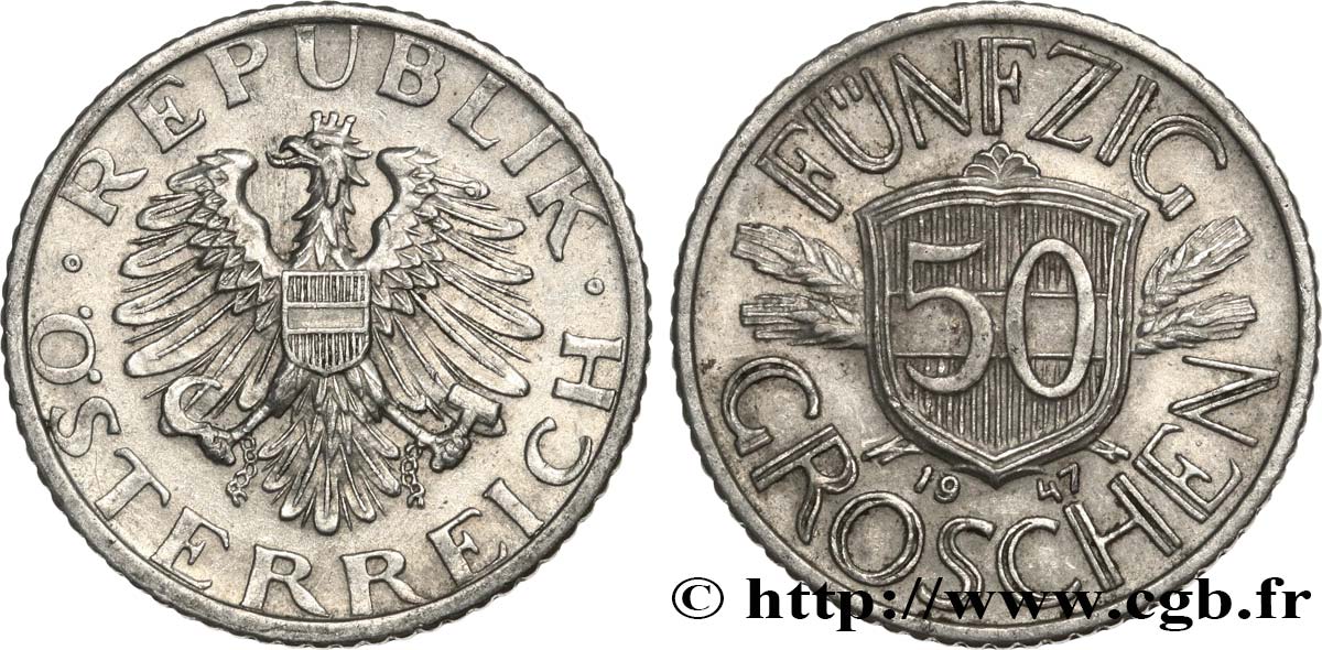 AUSTRIA 50 Groschen aigle 1947  SPL 