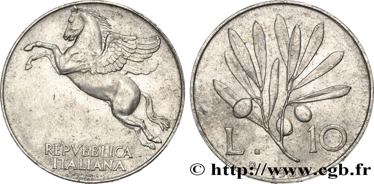 ITALIA 10 Lire Pégase / rameau d’olivier 1950 Rome EBC 