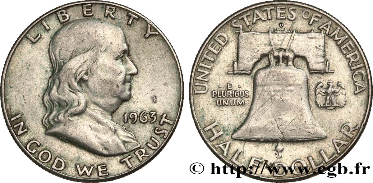 VEREINIGTE STAATEN VON AMERIKA 1/2 Dollar Benjamin Franklin 1963 Denver SS 