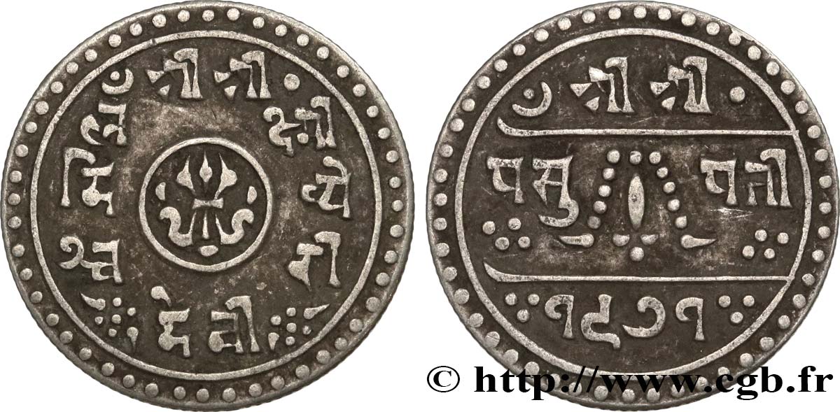 NEPAL 1/2 Mohar au nom de la reine Divyeshwari VS1971 1914  XF 
