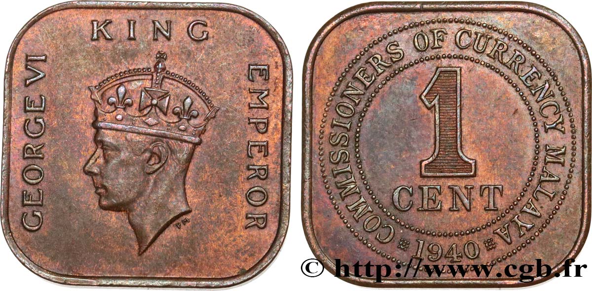 MALAYA 1 Cent Commission Monétaire de Malaisie Georges VI 1940  VZ 