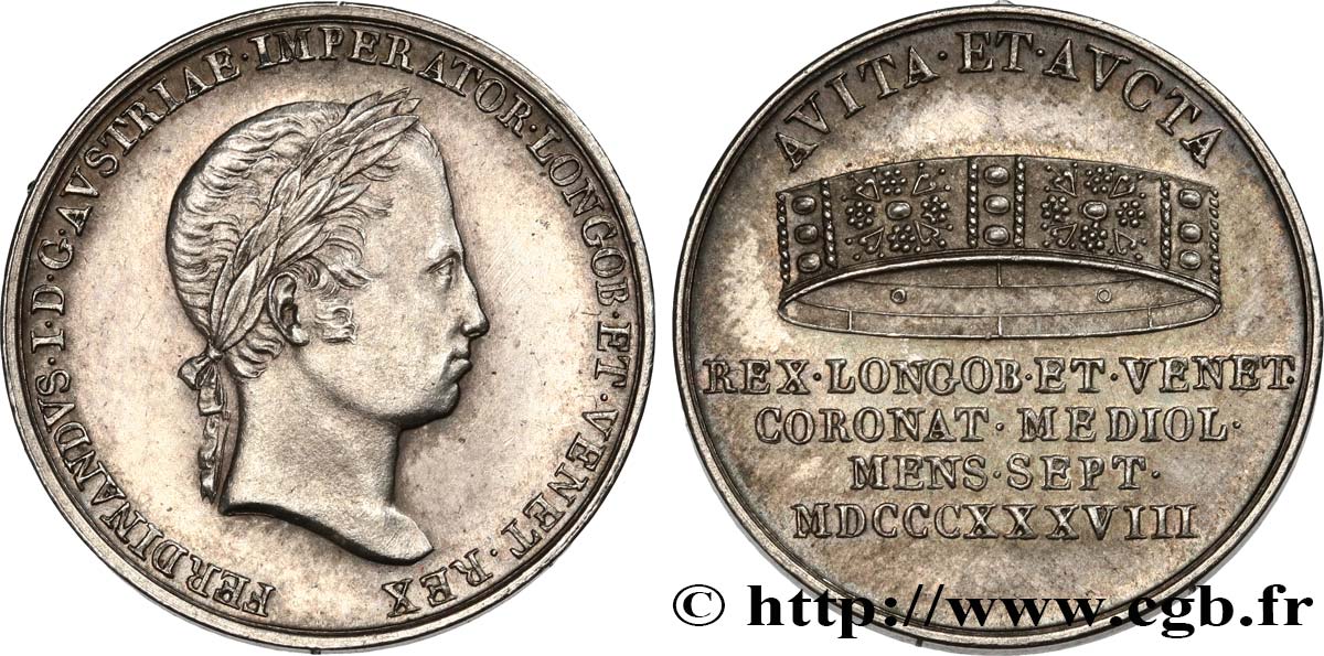 ITALIA - REGNO LOMBARDO-VENETO - FERDINANDO I 1 Lira Couronnement de Ferdinand Ier 1838  SPL 