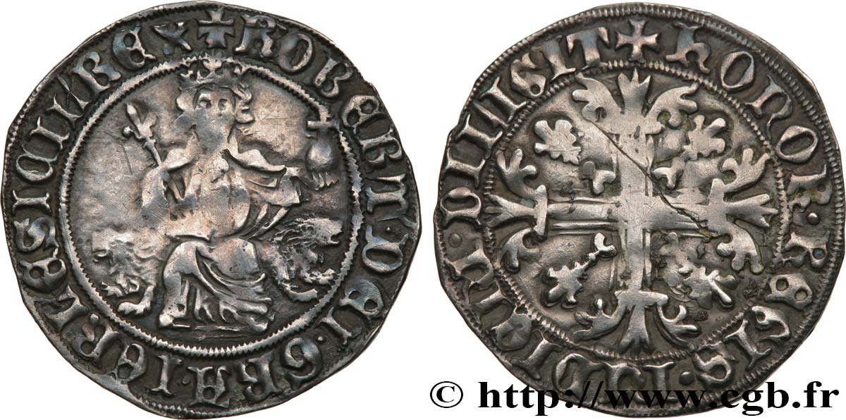 ITALIEN - KÖNIGREICH NEAPEL Carlin d argent au nom de Robert d’Anjou n.d. Avignon ou Saint-Remy SS 