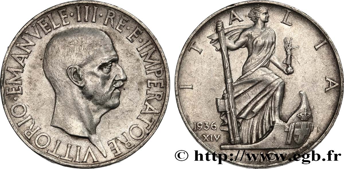 ITALIA 10 Lire Victor Emmanuel III 1936 Rome BB 