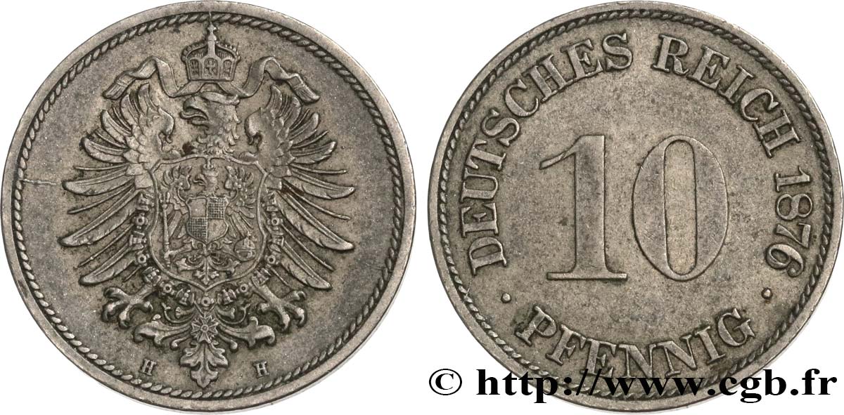 GERMANY 10 Pfennig 1876  XF 