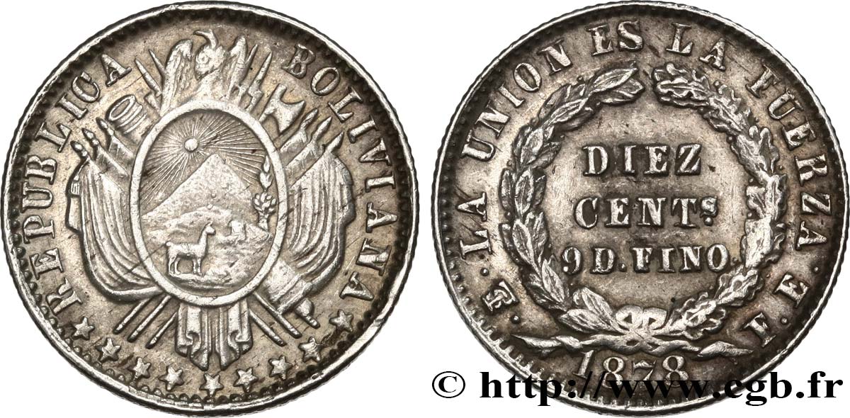 BOLIVIE 10 Centavos 1878 Potosi TTB 
