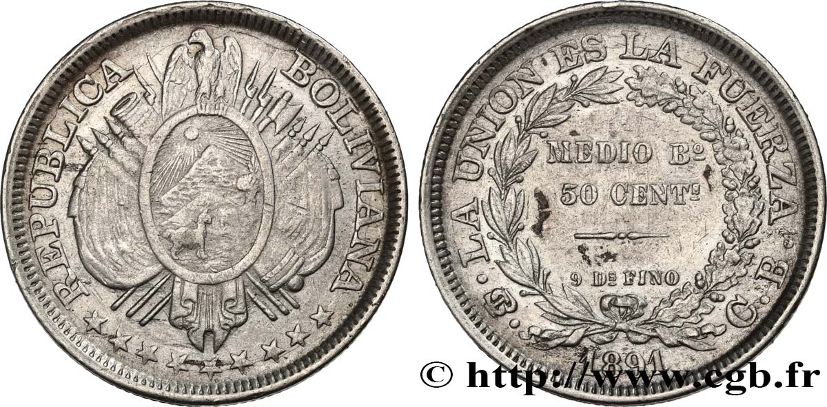 BOLIVIA 50 Centavos (1/2 Boliviano) 1891 Potosi BC+ 
