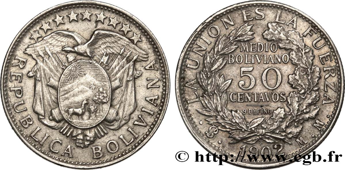 BOLIVIEN 50 Centavos (1/2 Boliviano) 1902 Potosi SS 