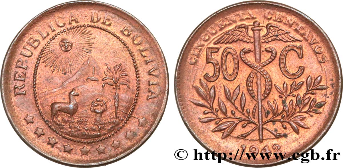 BOLIVIA 50 Centavos 1942 Philadelphie SPL 
