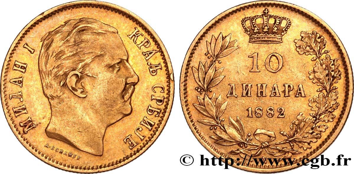 SERBIA 10 Dinara Milan IV Obrenovic 1882 Vienne BB 