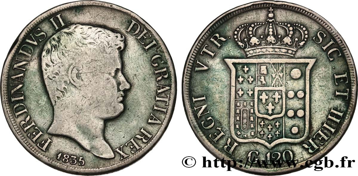 ITALIE - ROYAUME DES DEUX-SICILES 120 Grana Ferdinand II 1835 Naples TB 