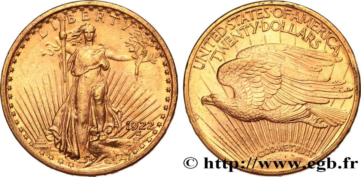 UNITED STATES OF AMERICA 20 Dollars  Saint-Gaudens” 1922 Philadelphie AU 