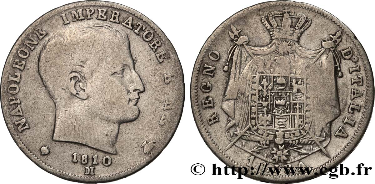 ITALIA - REGNO D ITALIA - NAPOLEONE I 1 Lira 1810 Milan MB 