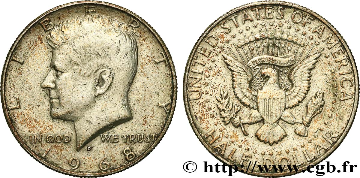 VEREINIGTE STAATEN VON AMERIKA 1/2 Dollar Kennedy 1968 Denver fVZ 