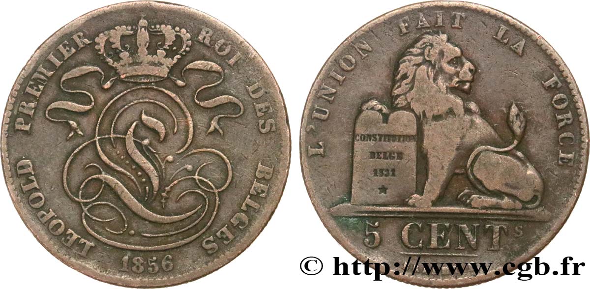 BELGIUM 5 Centimes Léopold Ier 1856  VF 