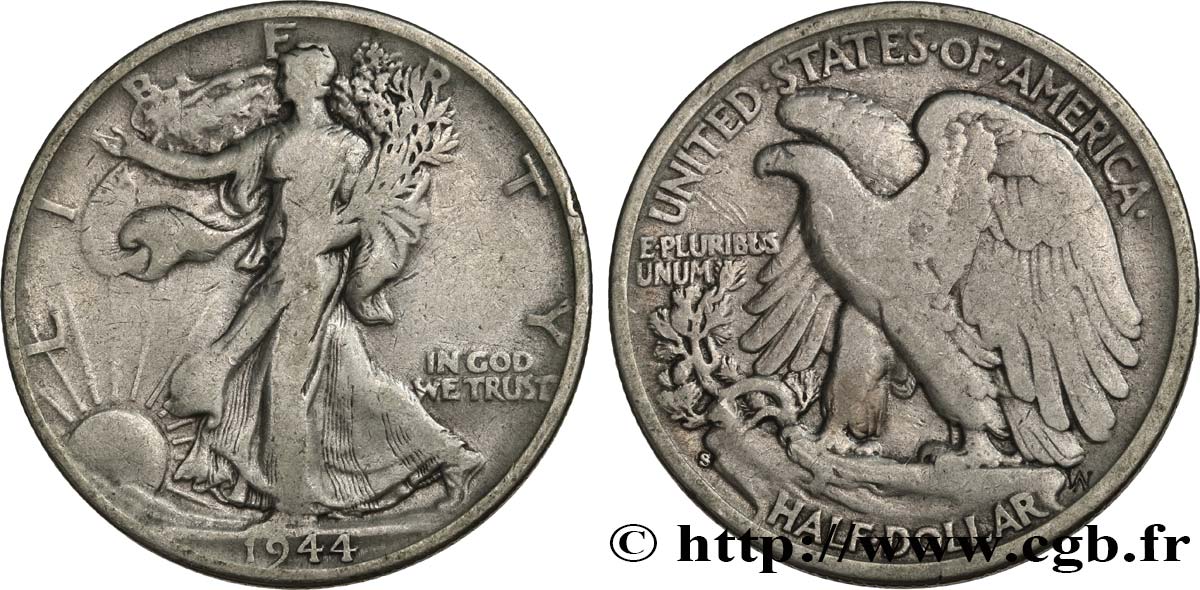 UNITED STATES OF AMERICA 1/2 Dollar Walking Liberty 1944 San Francisco - S VF 
