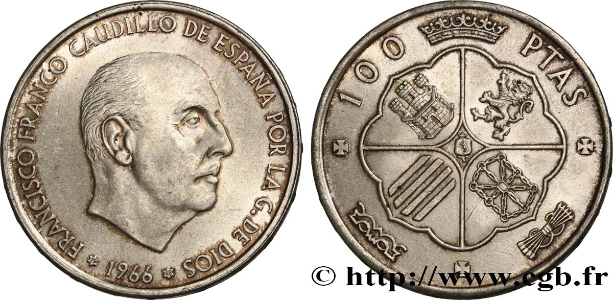 SPAGNA 100 Pesetas Francisco Franco (1968 dans les étoiles) 1966  MS 